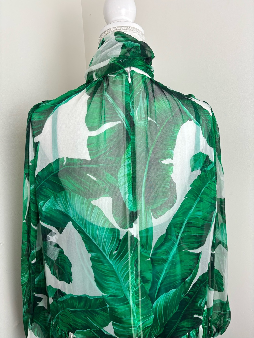 DOLCE & GABBANA Banana Leaf Silk Ribbon Dress White Green IT / 36 US XS - Picture 9 of 16